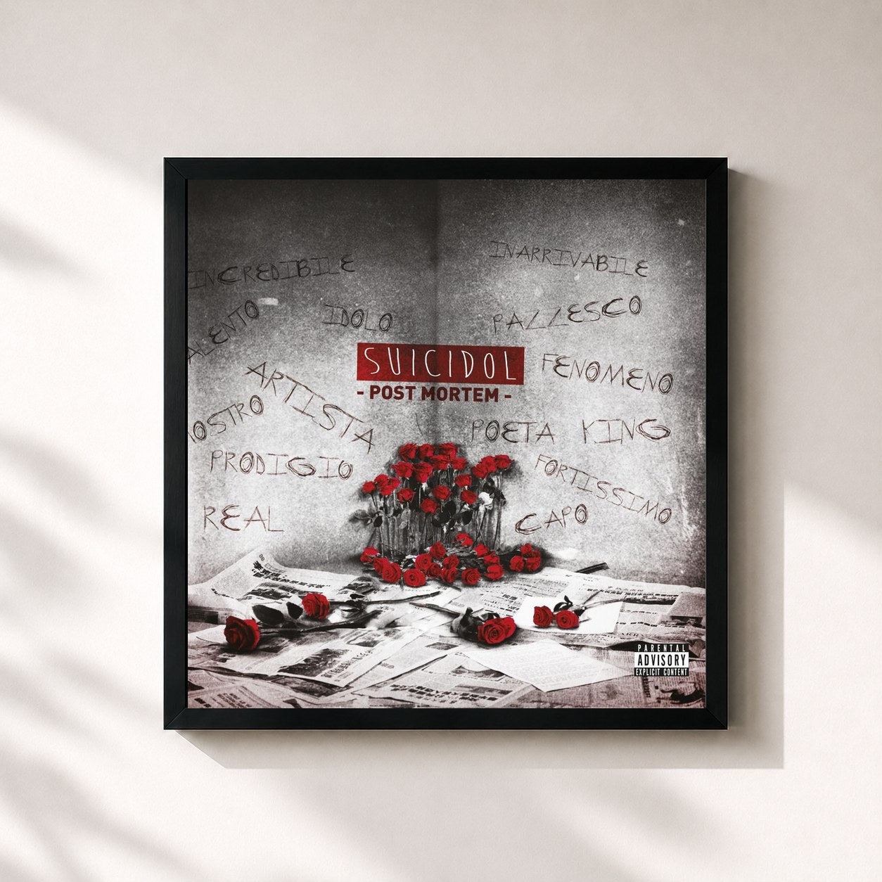 #noir Tableau carré de l'album Suicidol Post Mortem de Nitro, cadre noir 32x32 cm