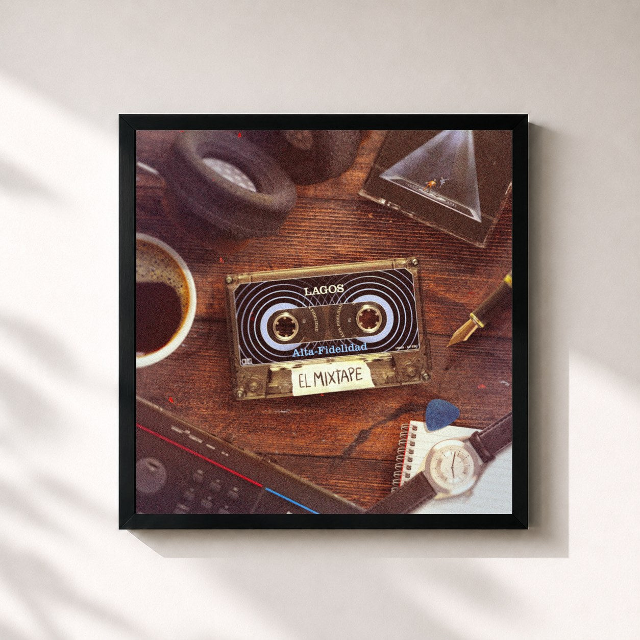 #noir Tableau carré de l'album Alta Fidelidad: El Mixtape de Lagos, cadre noir 32x32 cm