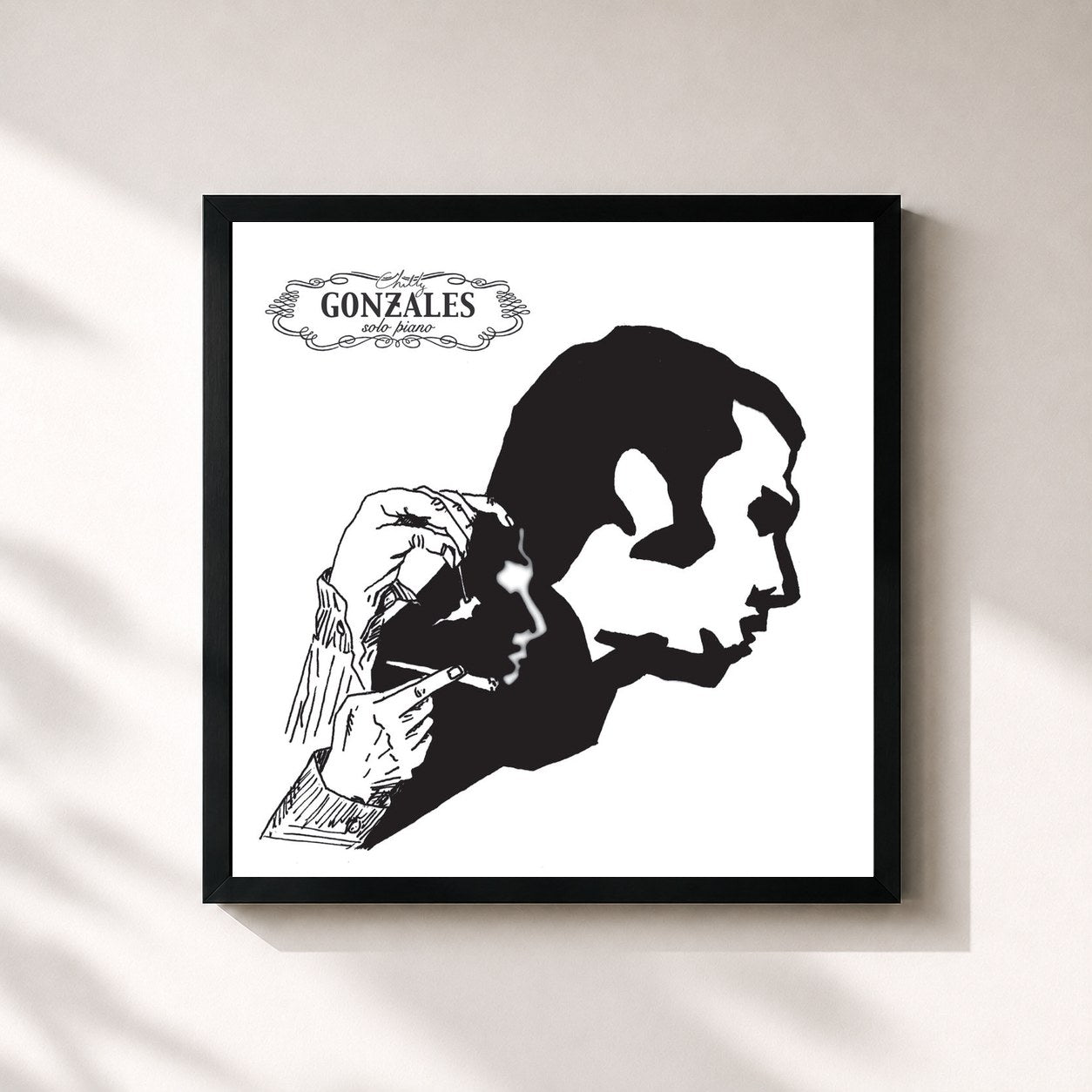 #noir Tableau carré de l'album Solo Piano de Chilly Gonzales, cadre noir 32x32 cm