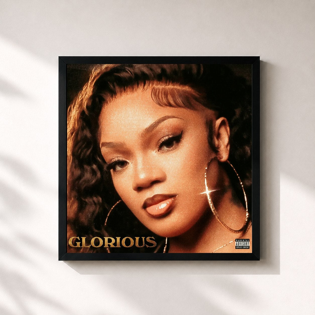 #noir Tableau carré de l'album GLORIOUS de GloRilla, cadre noir 32x32 cm
