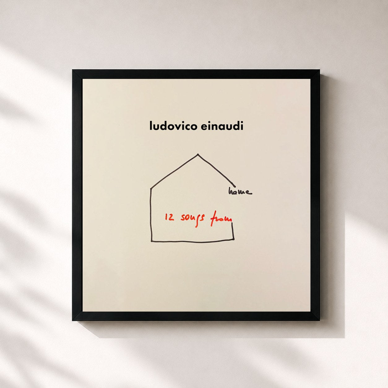 #noir Tableau carré de l'album 12 Songs From Home de Ludovico Einaudi, cadre noir 32x32 cm