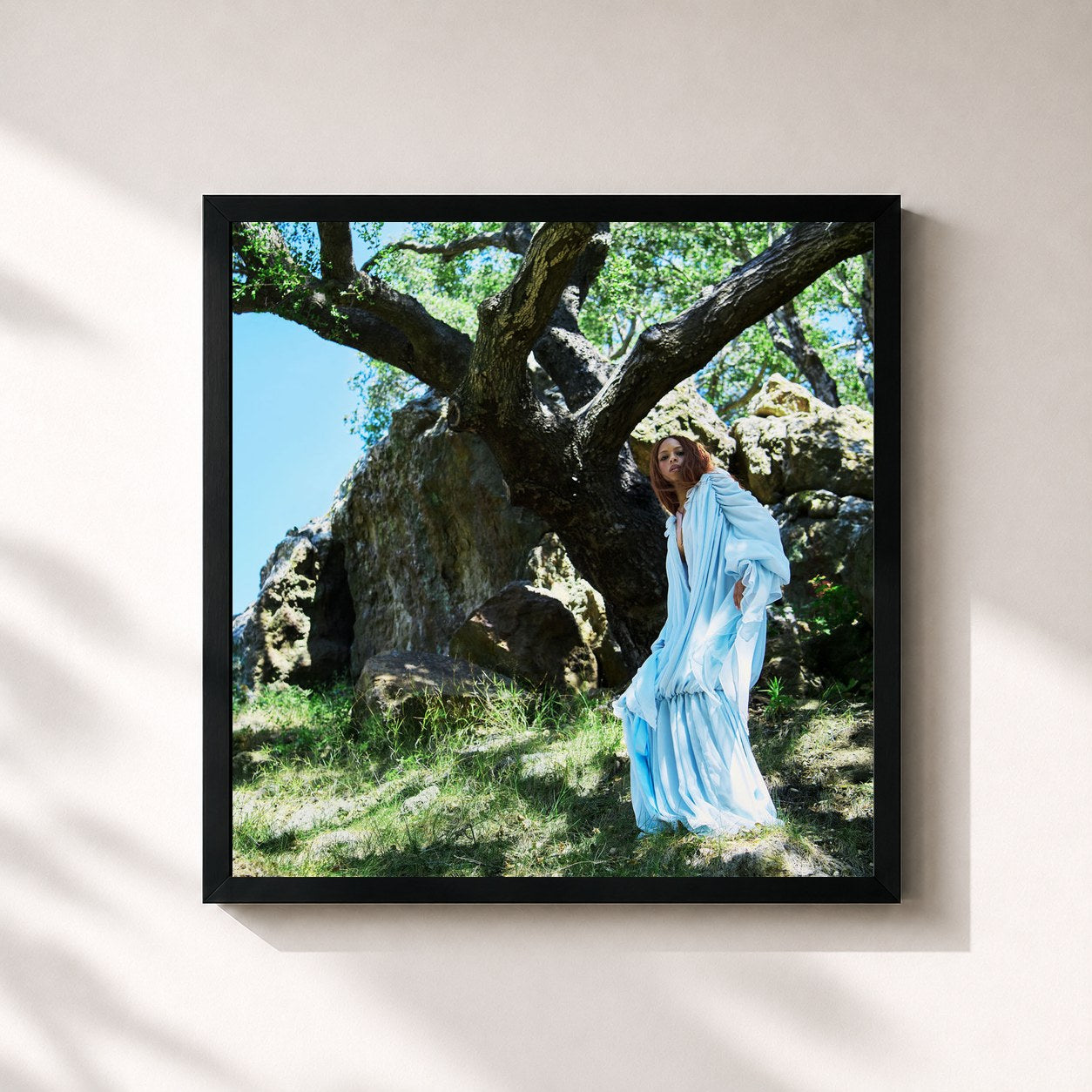 #noir Tableau carré de l'album Blue Island de Ravyn Lenae, cadre noir 32x32 cm