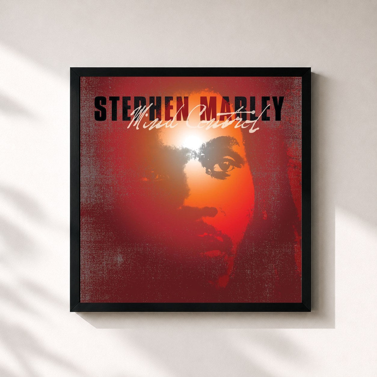 #noir Tableau carré de l'album Mind Control de Stephen Marley, cadre noir 32x32 cm