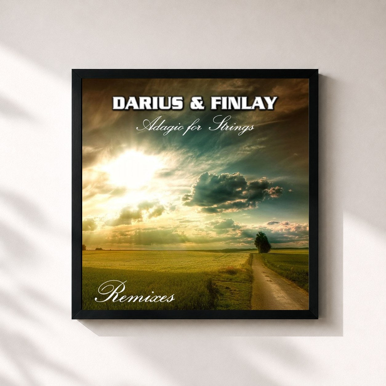 #noir Tableau carré de l'album Adagio for Strings (Remixes) de Darius & Finlay, cadre noir 32x32 cm
