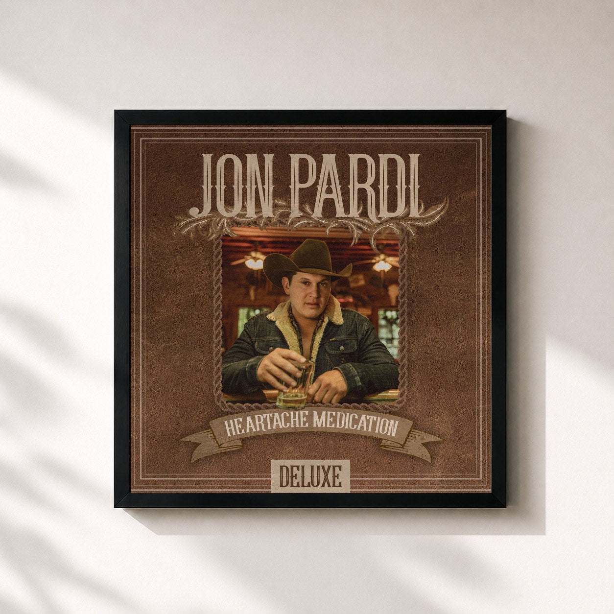 #noir Tableau carré de l'album Heartache Medication (Deluxe Version) de Jon Pardi, cadre noir 32x32 cm
