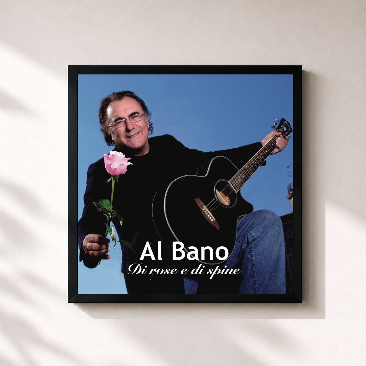 #noir Tableau carré de l'album Di rose e di spine de Al Bano, cadre noir 32x32 cm