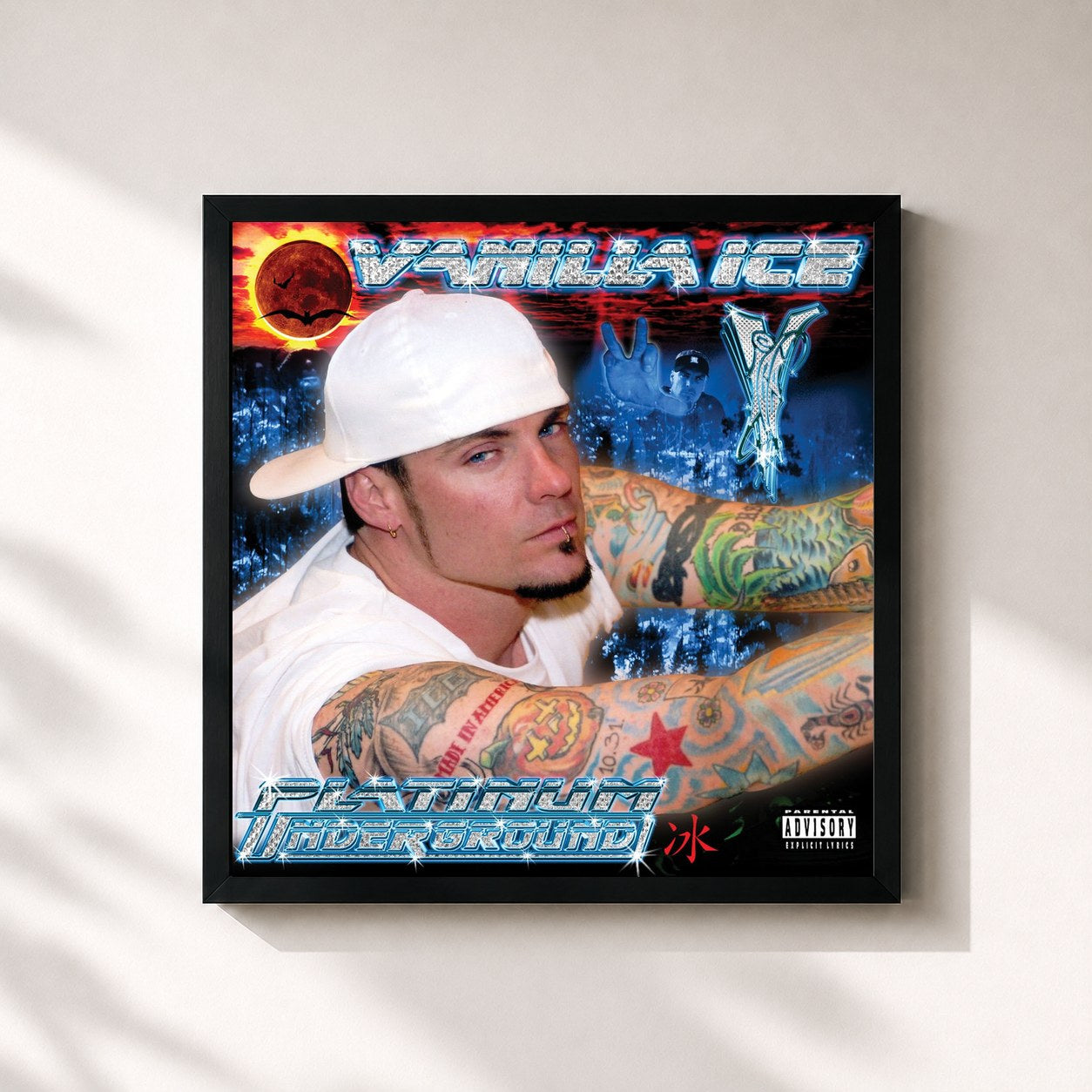 #noir Tableau carré de l'album Platinum Underground de Vanilla Ice, cadre noir 32x32 cm