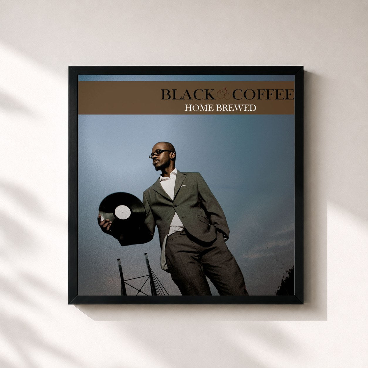 #noir Tableau carré de l'album Home Brewed de Black Coffee, cadre noir 32x32 cm