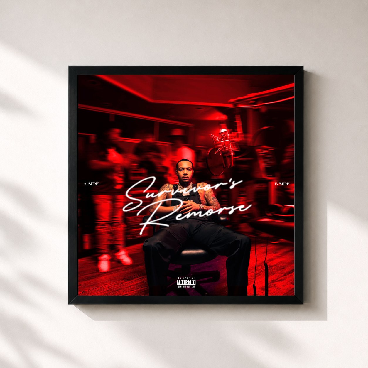 #noir Tableau carré de l'album Survivor's Remorse: A Side & B Side de G Herbo, cadre noir 32x32 cm