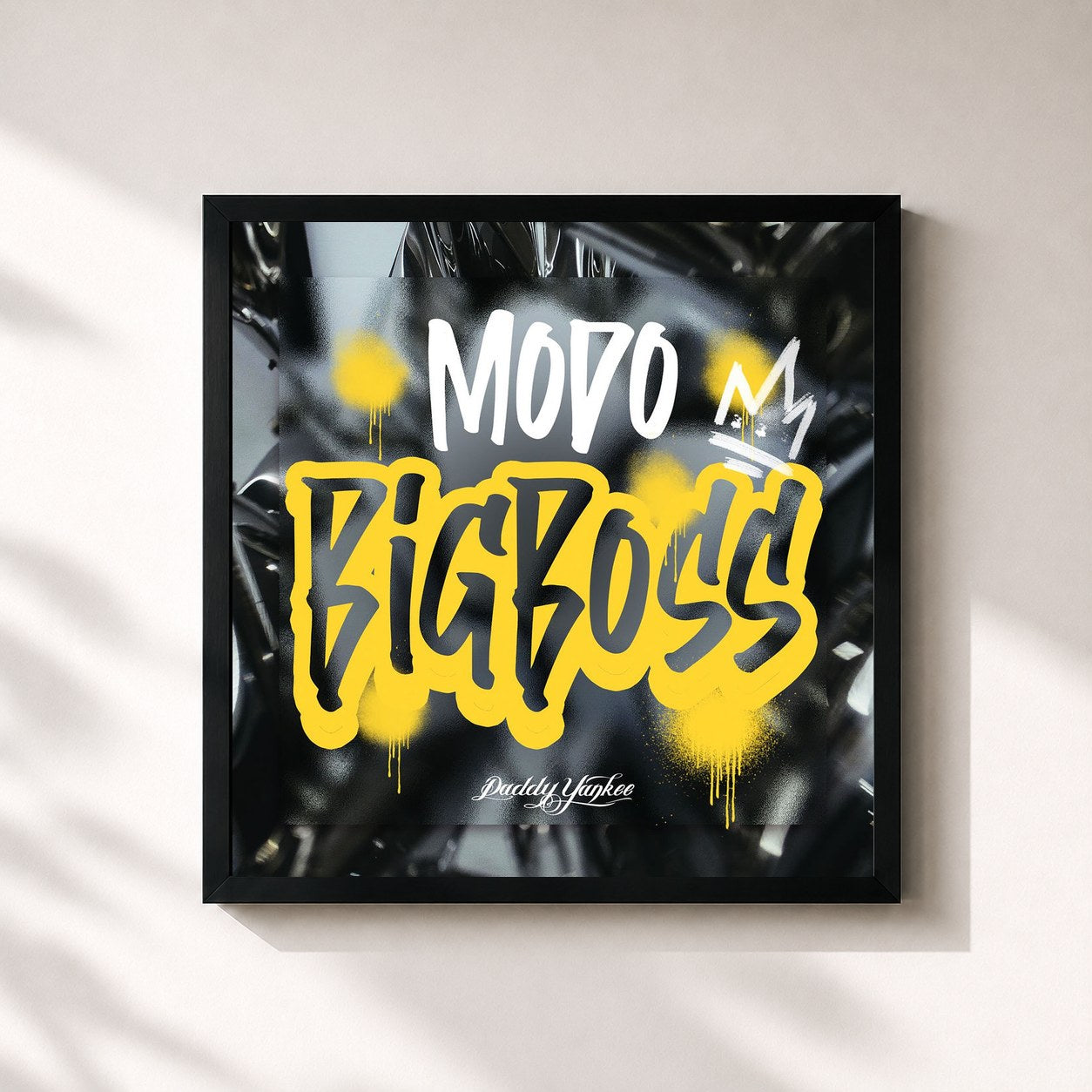 #noir Tableau carré de l'album Modo Big Boss de Daddy Yankee, cadre noir 32x32 cm