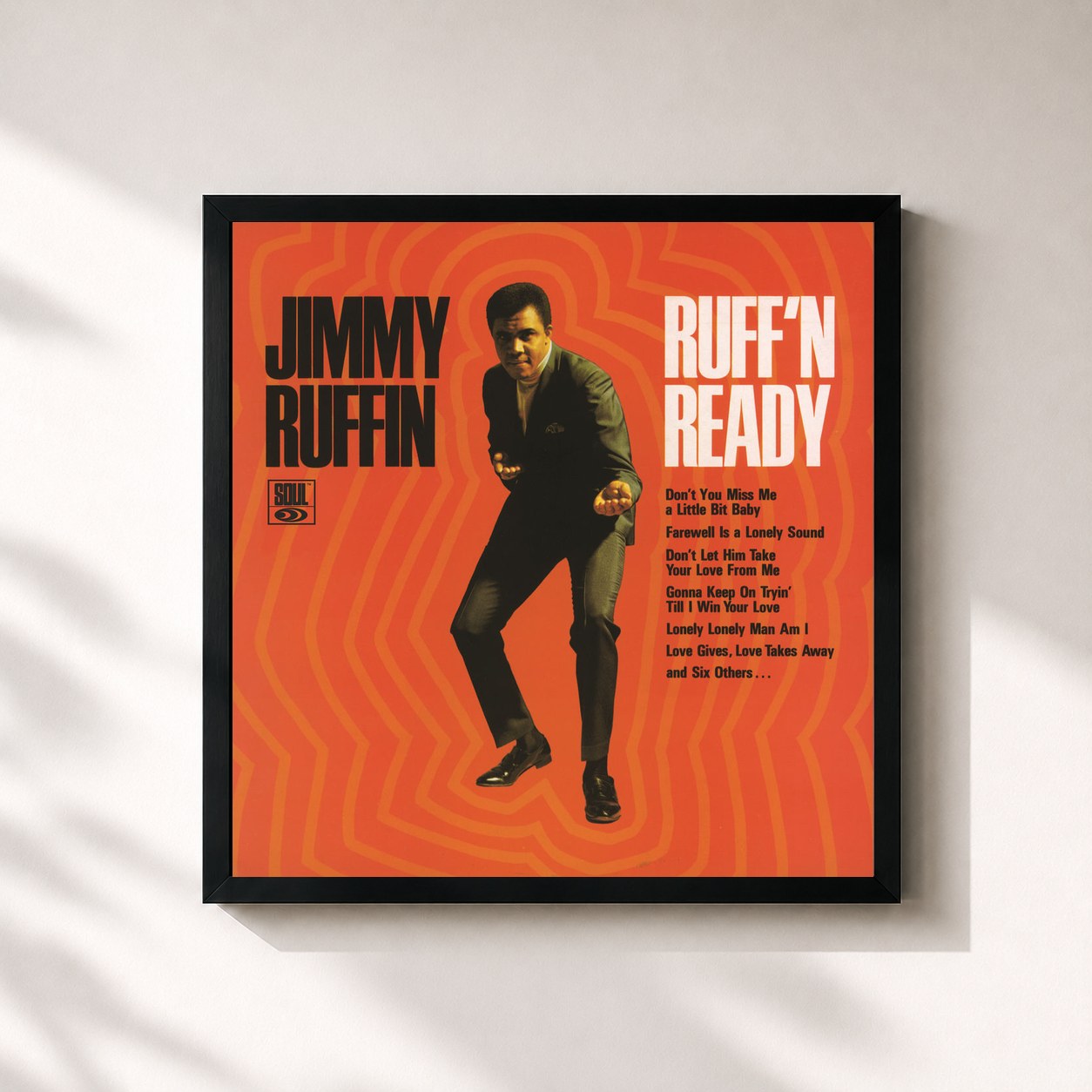 #noir Tableau carré de l'album Ruff 'N Ready de Jimmy Ruffin, cadre noir 32x32 cm