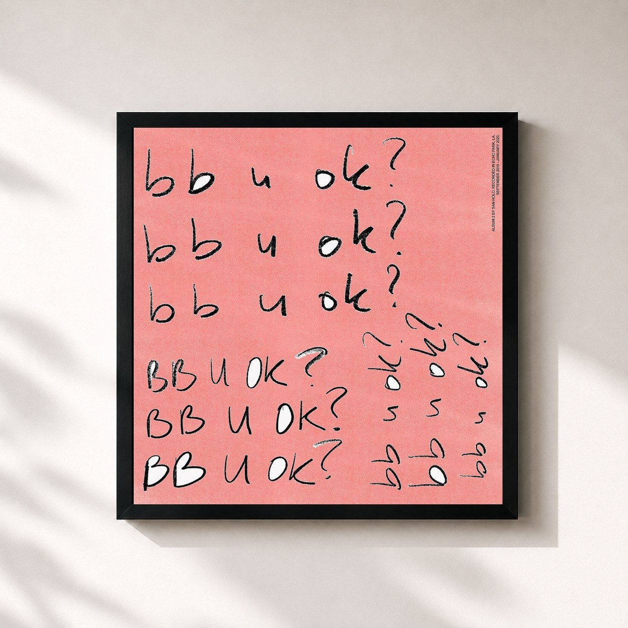 #noir Tableau carré de l'album bb u ok? de San Holo, cadre noir 32x32 cm