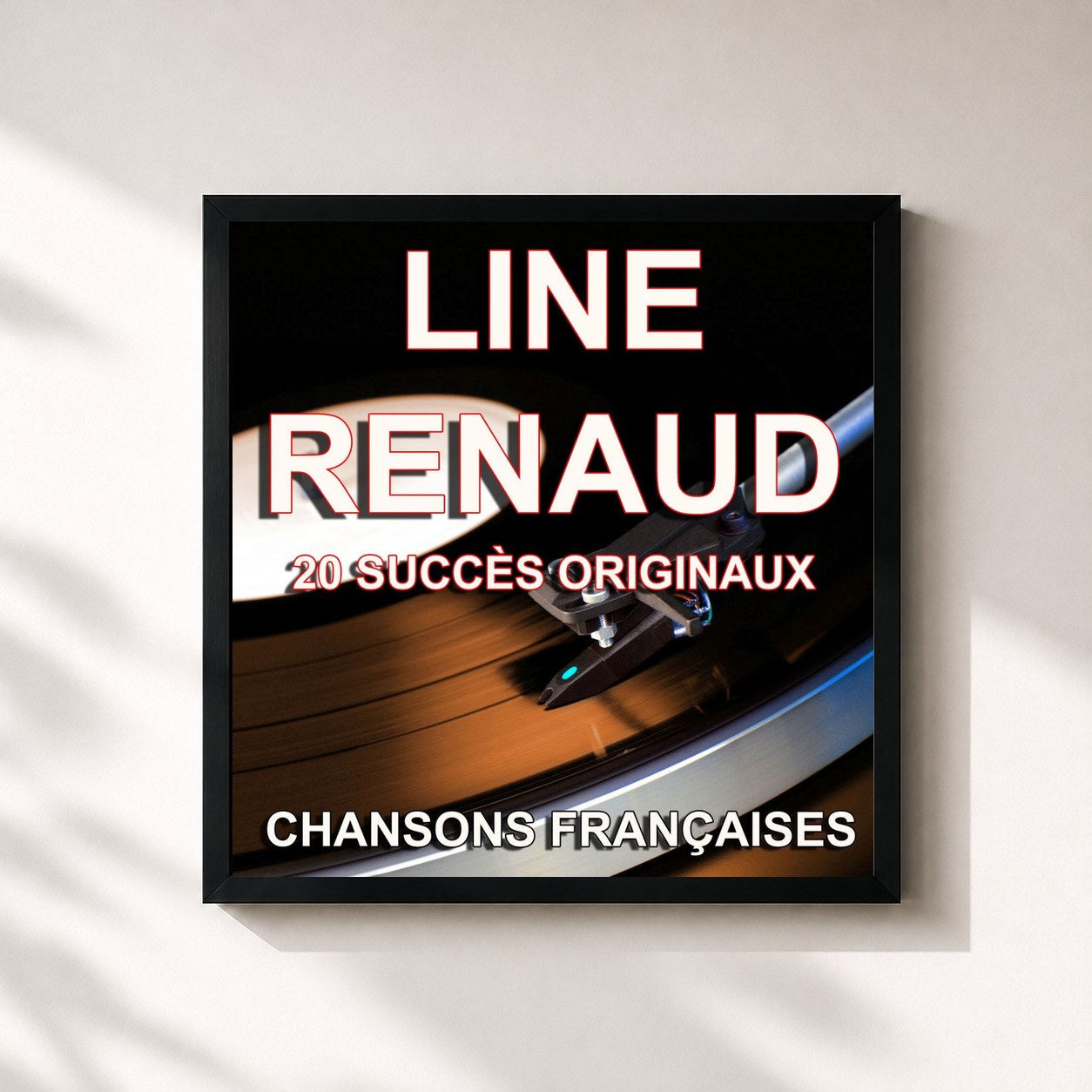 #noir Tableau carré de l'album Chansons françaises (20 succès originaux) de Line Renaud, cadre noir 32x32 cm