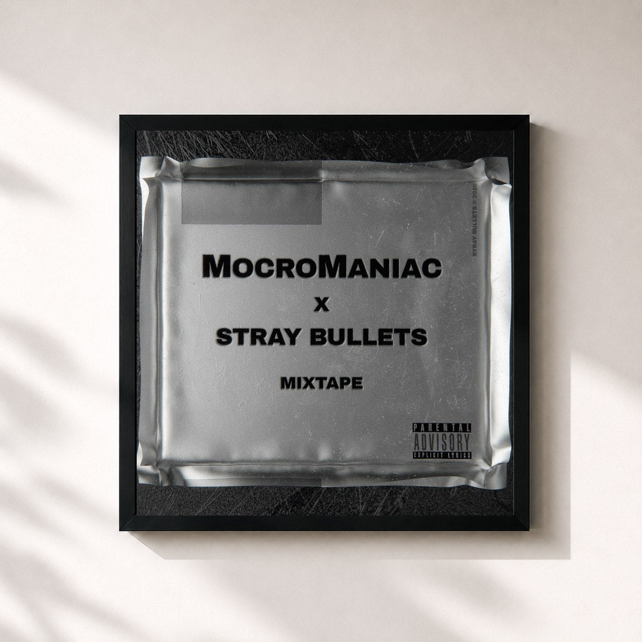 #noir Tableau carré de l'album Stray Bullets Mixtape de MocroManiac, cadre noir 32x32 cm