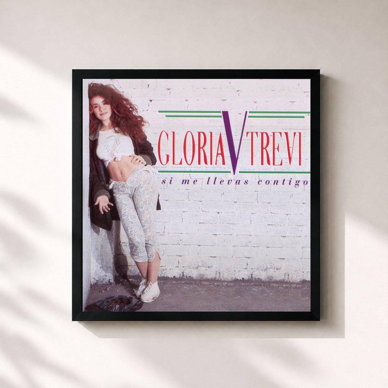 #noir Tableau carré de l'album Si Me Llevas Contigo de Gloria Trevi, cadre noir 32x32 cm