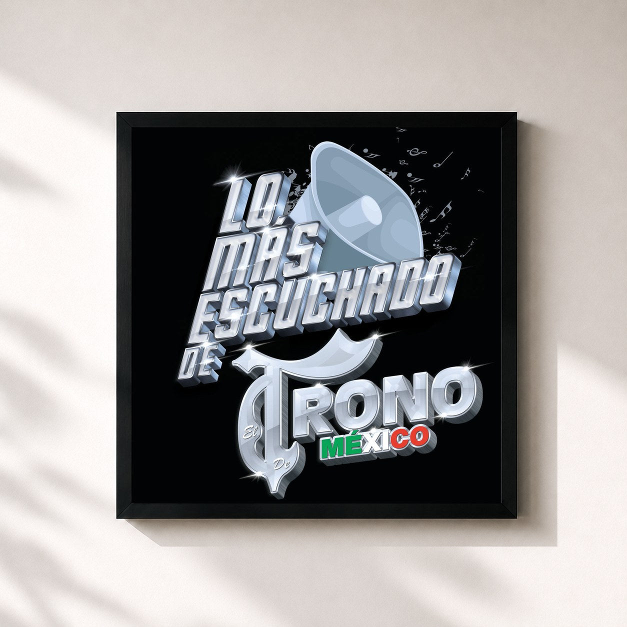 #noir Tableau carré de l'album Lo Más Escuchado De de El Trono de Mexico, cadre noir 32x32 cm