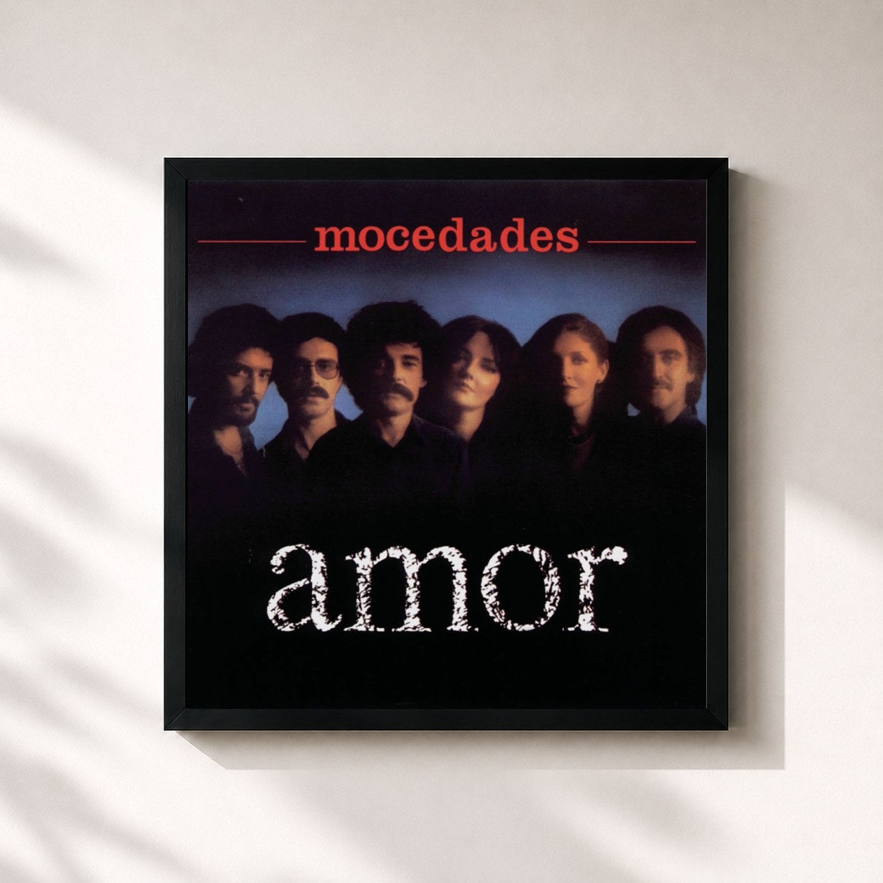 #noir Tableau carré de l'album Amor de Mocedades, cadre noir 32x32 cm