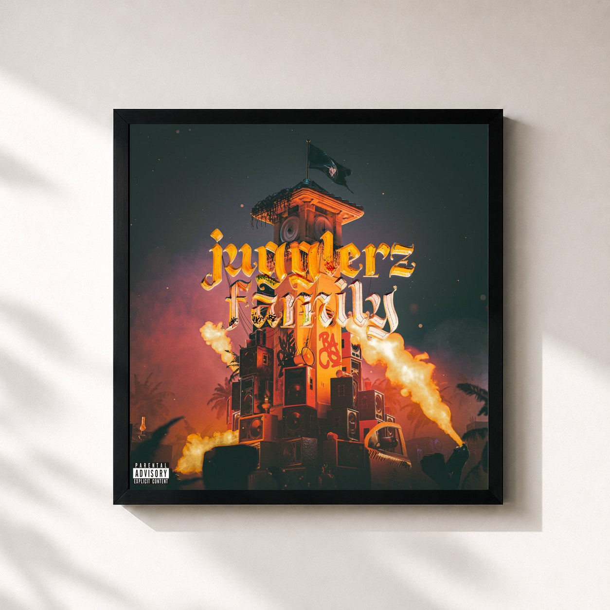 #noir Tableau carré de l'album Jugglerz Family de Jugglerz, cadre noir 32x32 cm