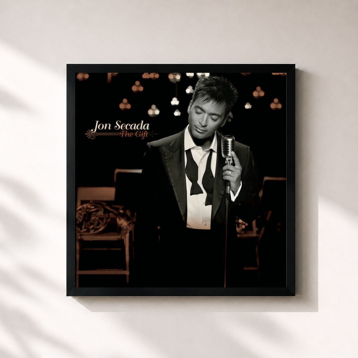 #noir Tableau carré de l'album The Gift de Jon Secada, cadre noir 32x32 cm