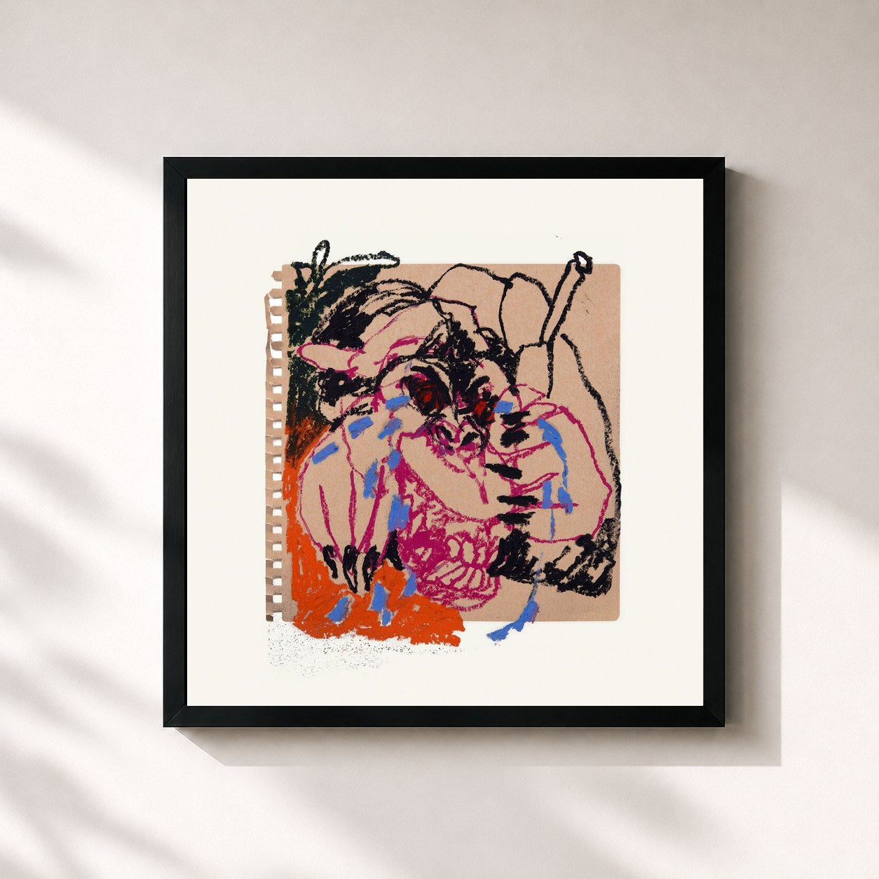 #noir Tableau carré de l'album Beware of the Monkey de Mike, cadre noir 32x32 cm