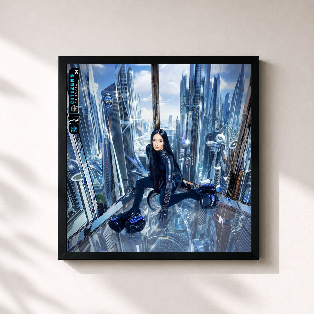 #noir Tableau carré de l'album CITIZENS de Faouzia, cadre noir 32x32 cm