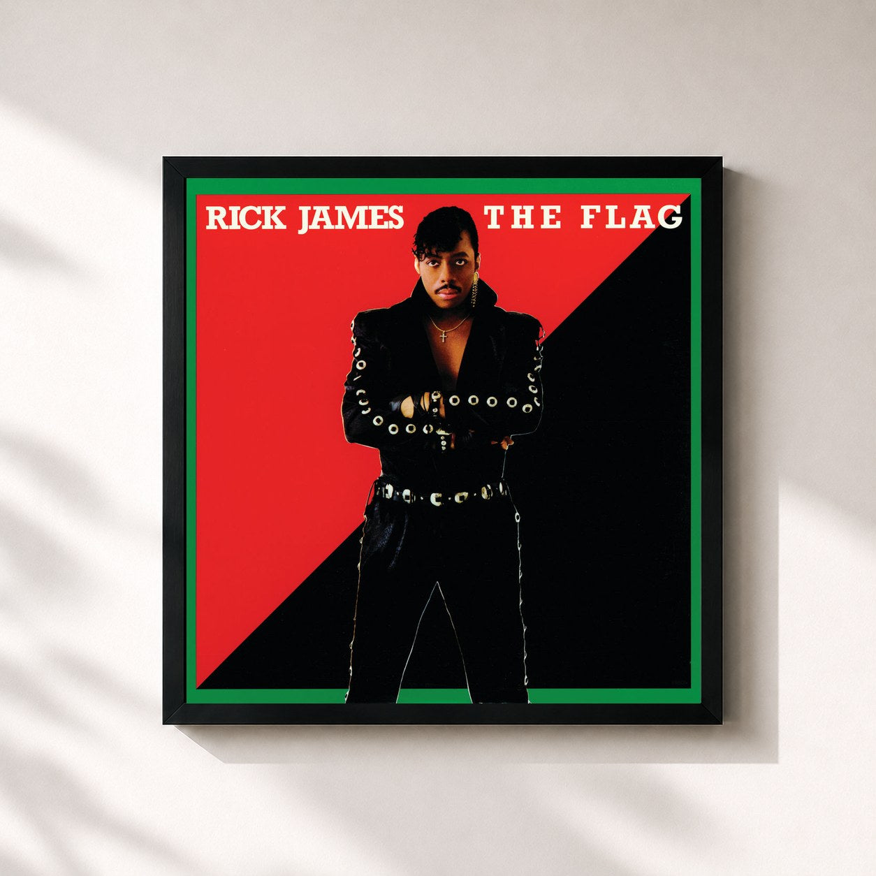#noir Tableau carré de l'album The Flag de Rick James, cadre noir 32x32 cm
