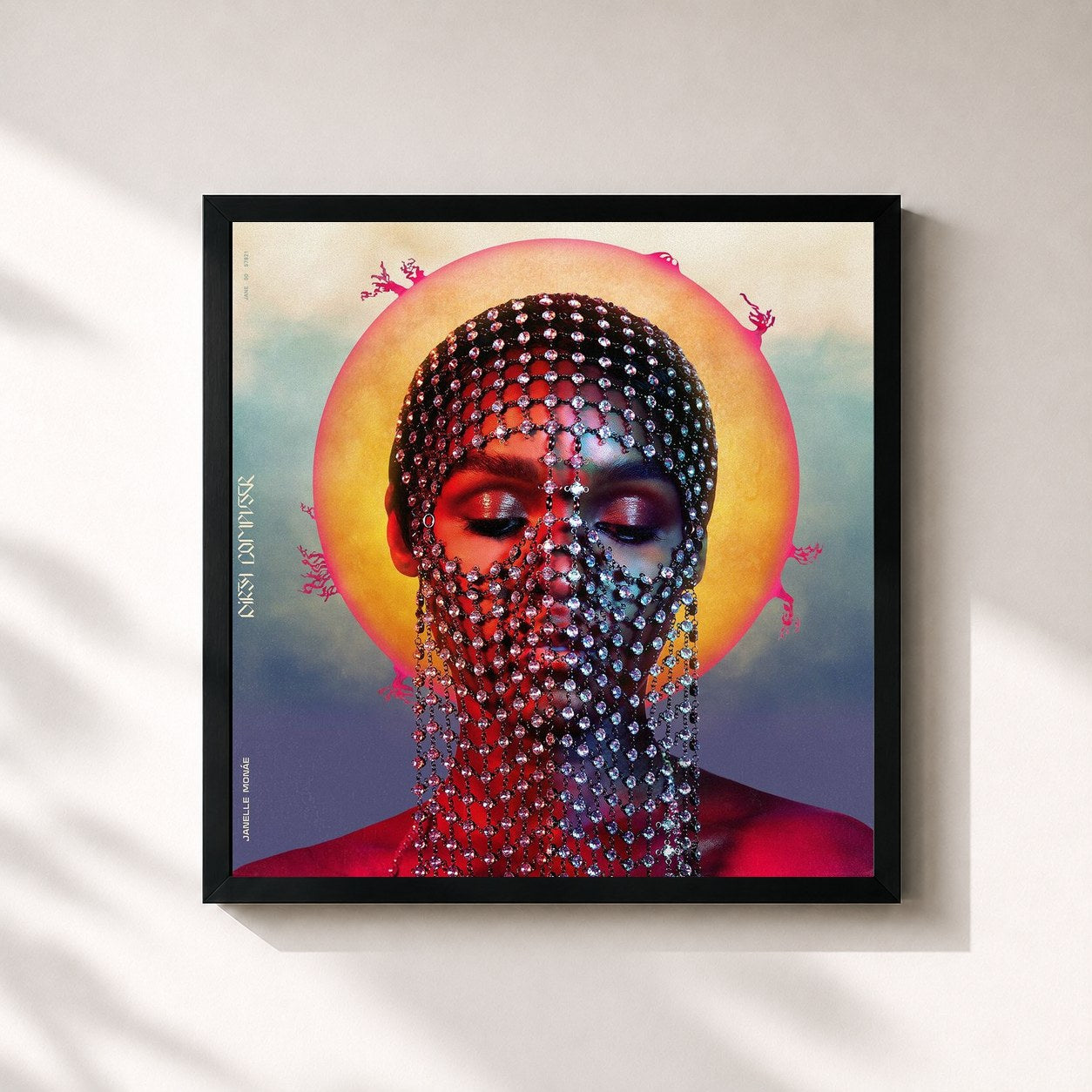 #noir Tableau carré de l'album Dirty Computer de Janelle Monáe, cadre noir 32x32 cm