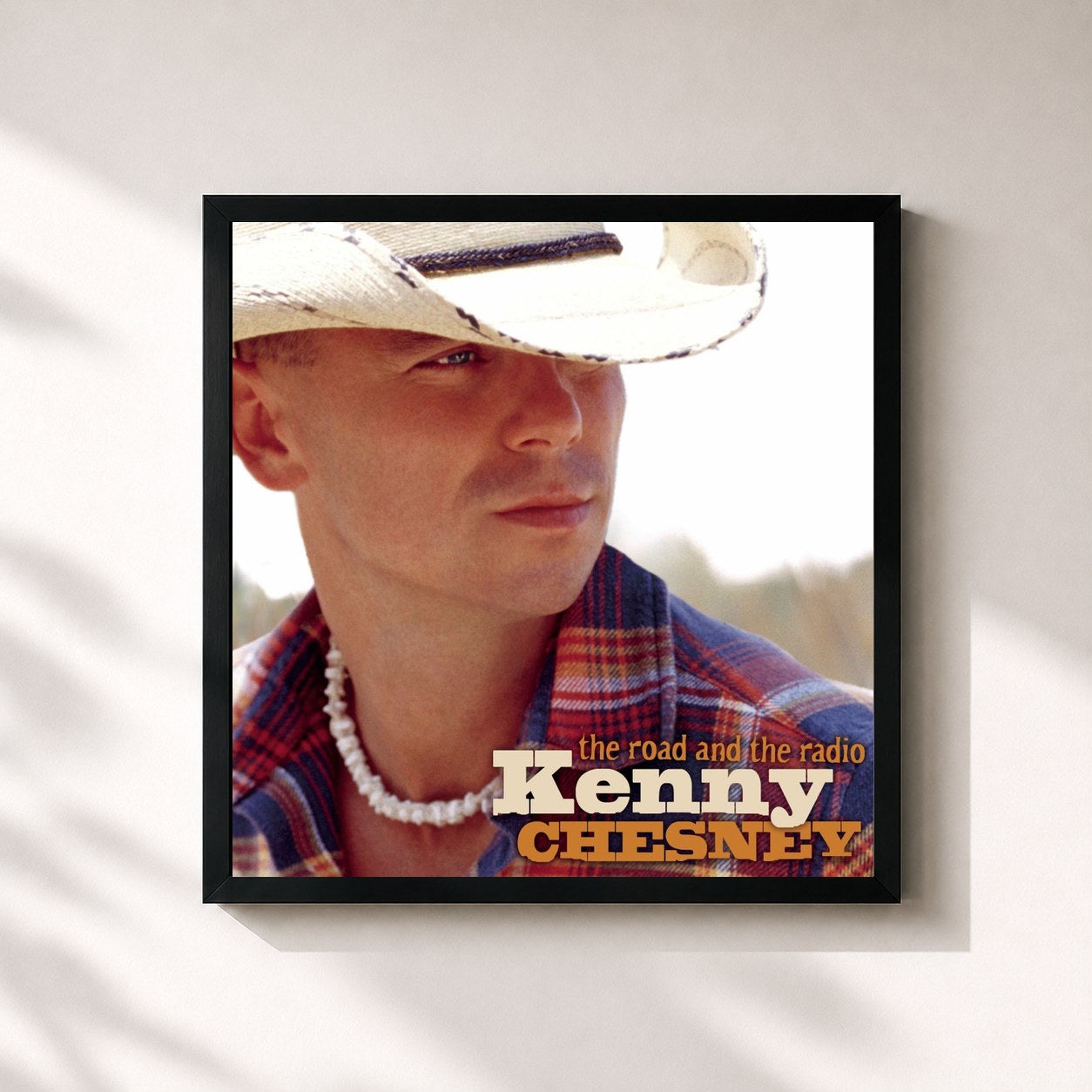 #noir Tableau carré de l'album The Road And The Radio de Kenny Chesney, cadre noir 32x32 cm