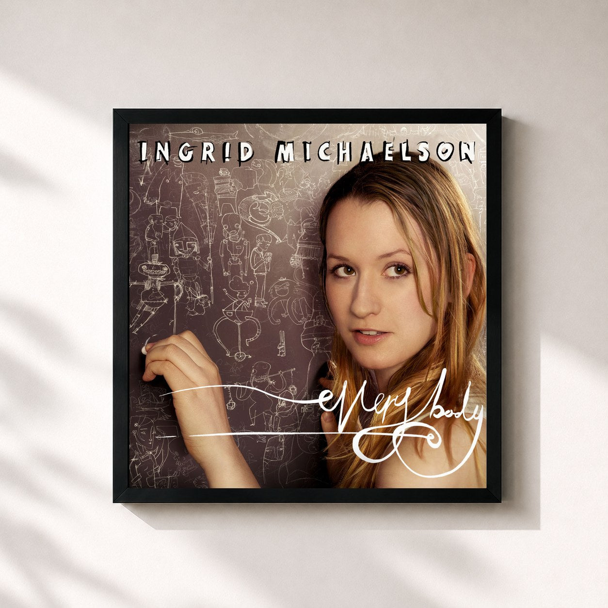 #noir Tableau carré de l'album Everybody de Ingrid Michaelson, cadre noir 32x32 cm