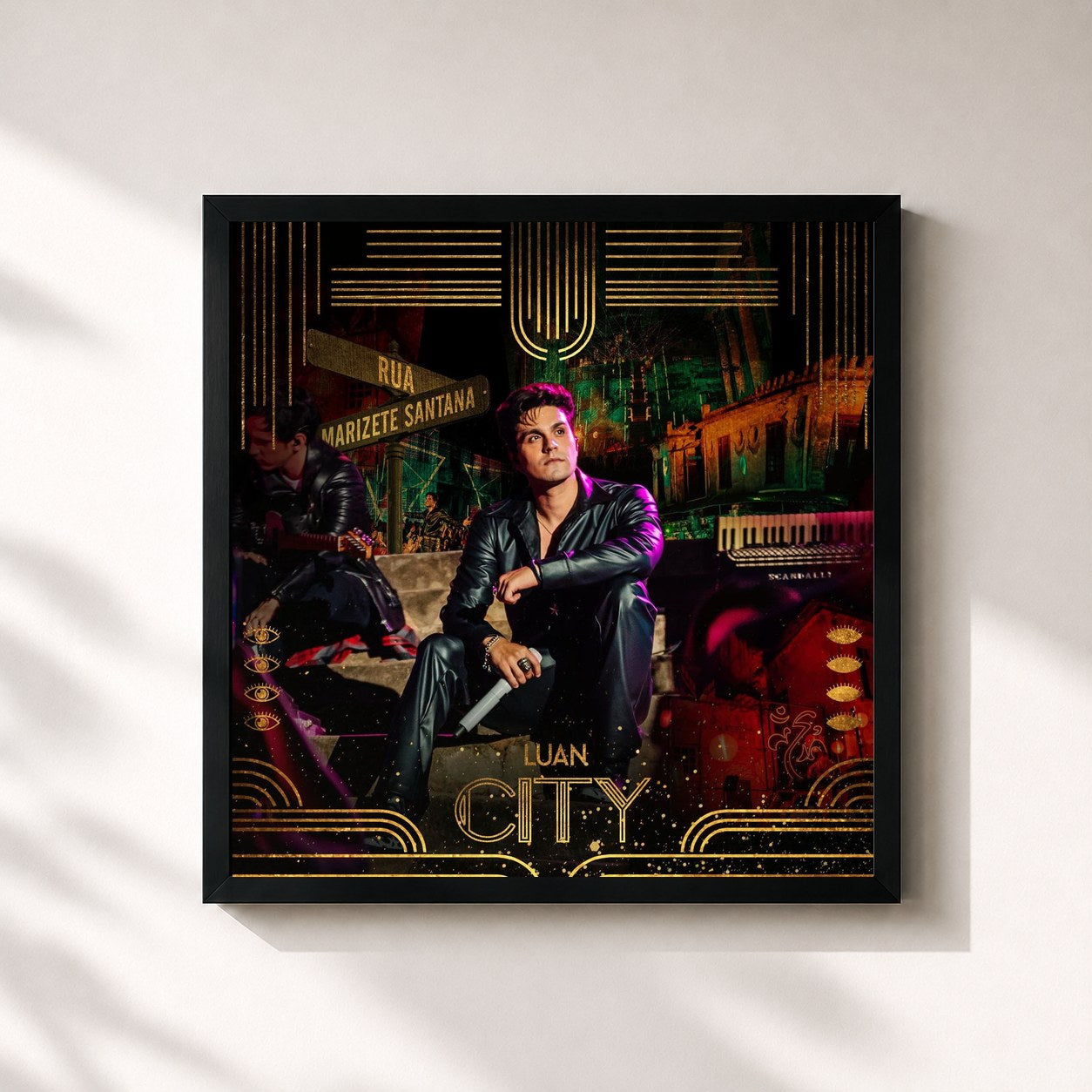 #noir Tableau carré de l'album LUAN CITY RUA MARIZETE SANTANA de Luan Santana, cadre noir 32x32 cm