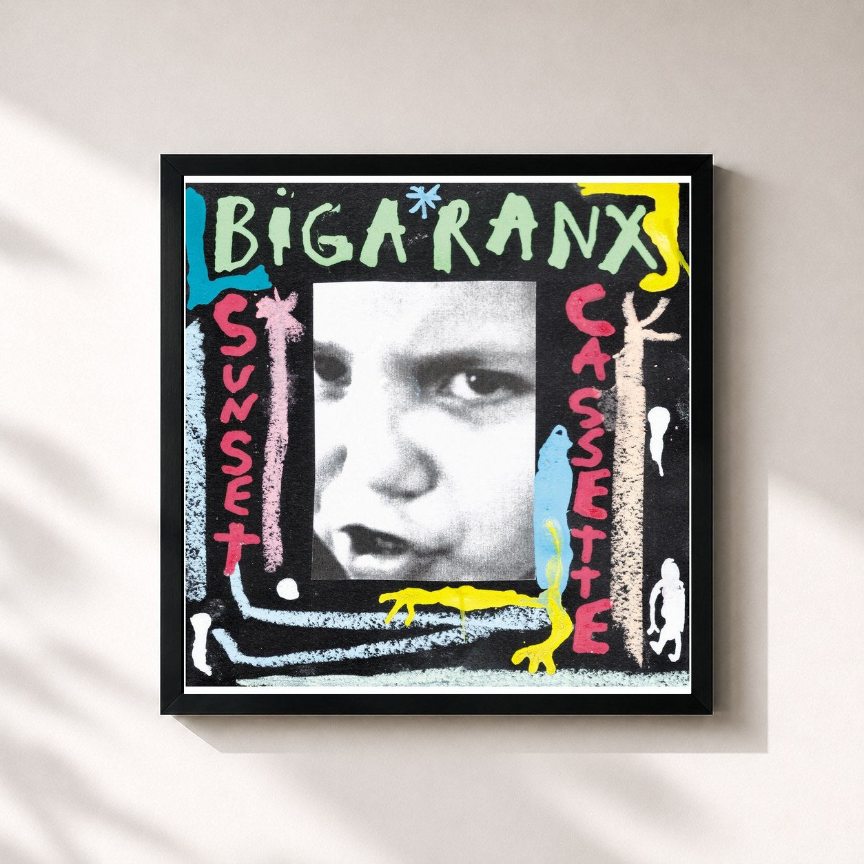 #noir Tableau carré de l'album Sunset Cassette de Biga*Ranx, cadre noir 32x32 cm
