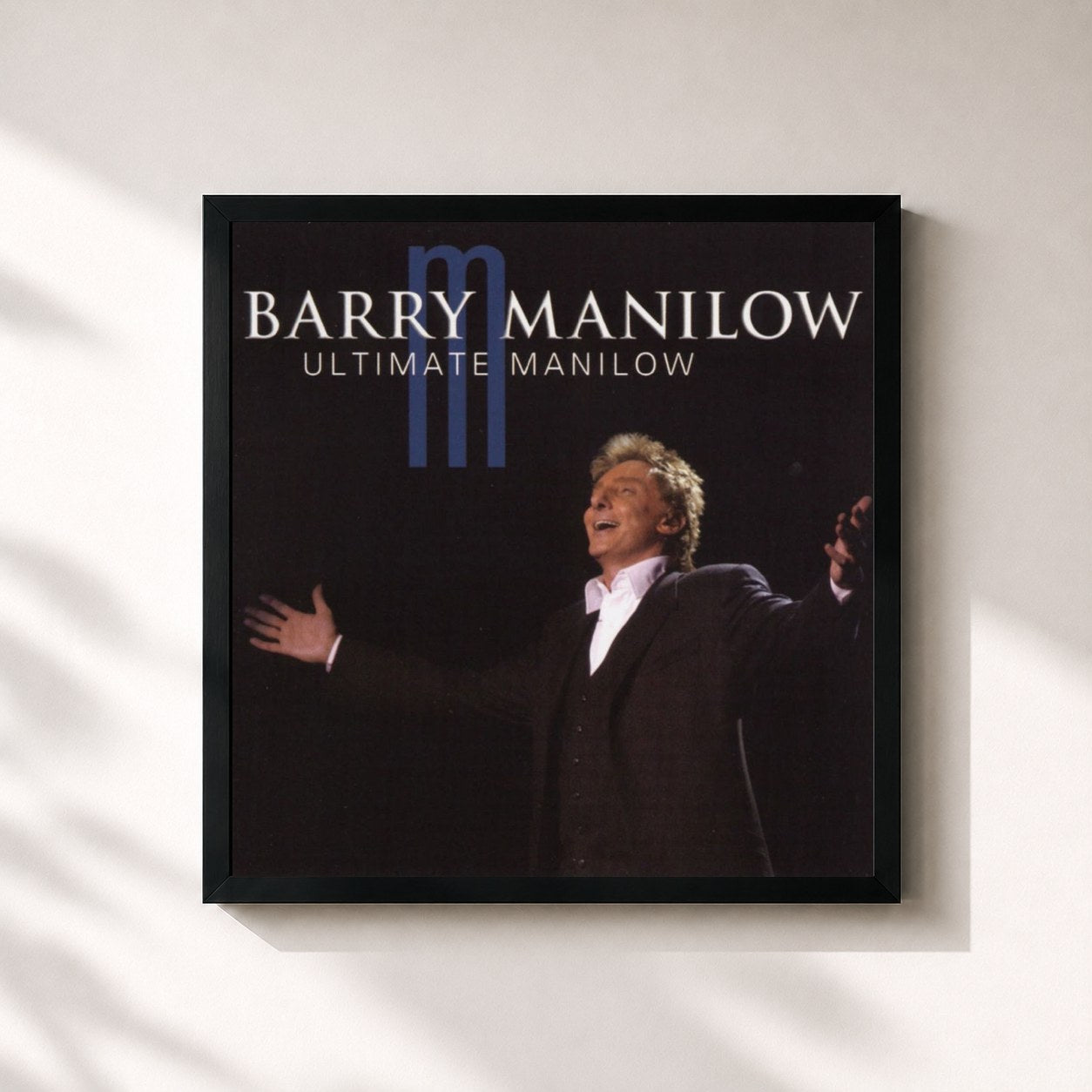 #noir Tableau carré de l'album Ultimate de Barry Manilow, cadre noir 32x32 cm