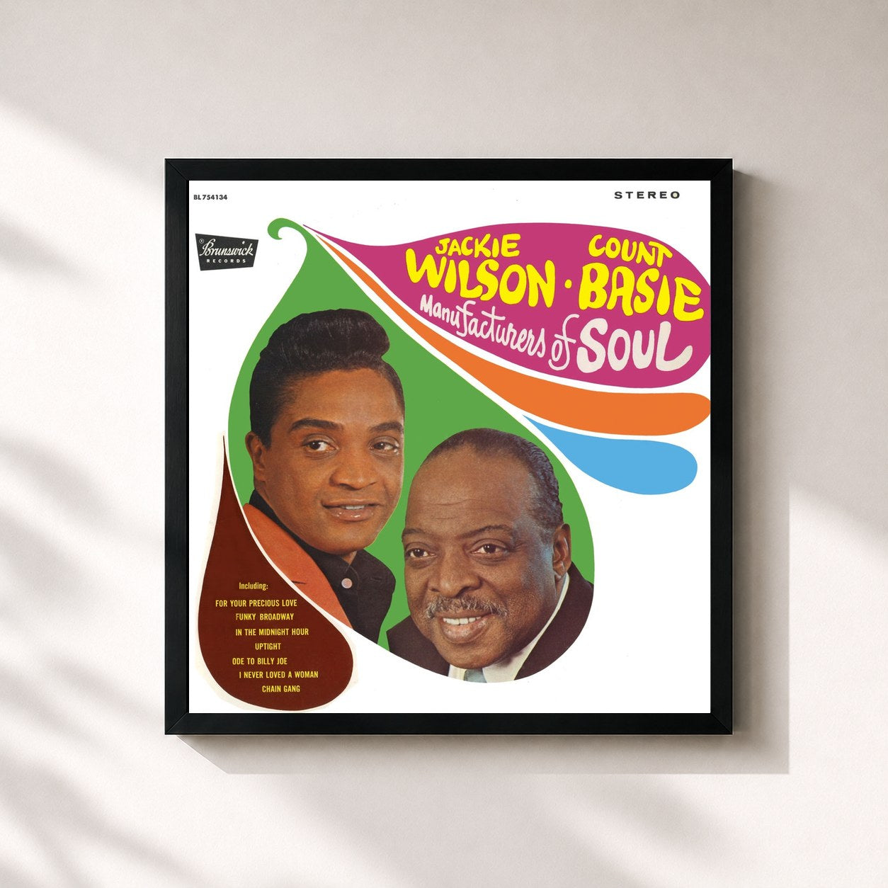 #noir Tableau carré de l'album Manufacturers Of Soul de Jackie Wilson, cadre noir 32x32 cm