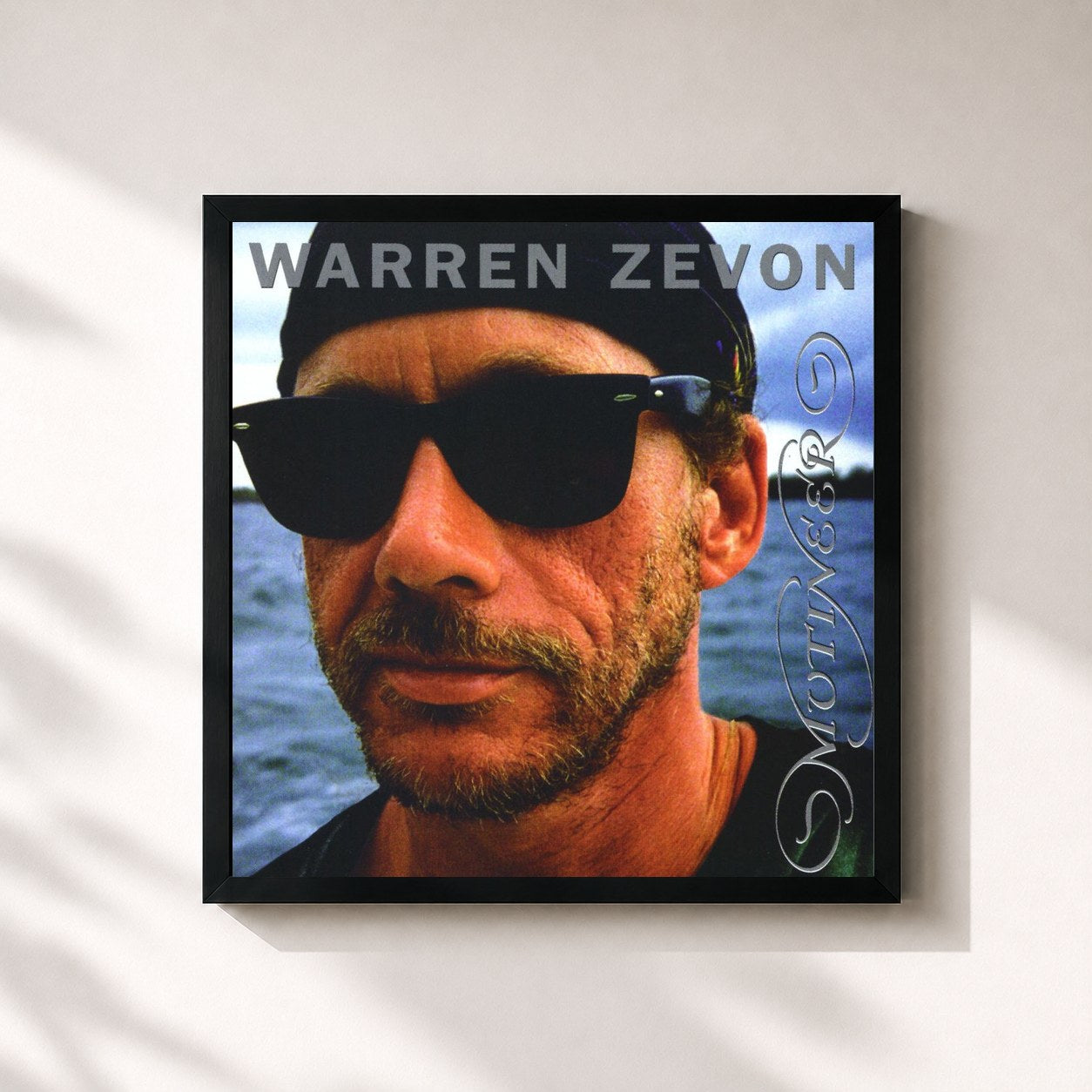 #noir Tableau carré de l'album Mutineer de Warren Zevon, cadre noir 32x32 cm