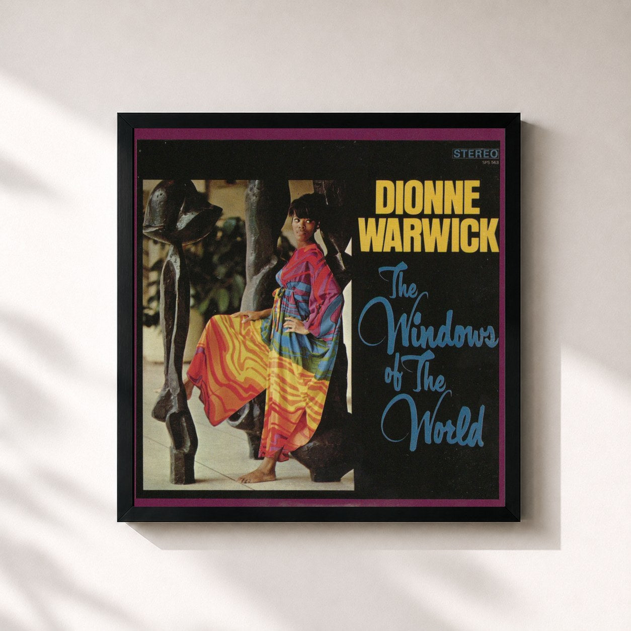 #noir Tableau carré de l'album The Windows of the World de Dionne Warwick, cadre noir 32x32 cm