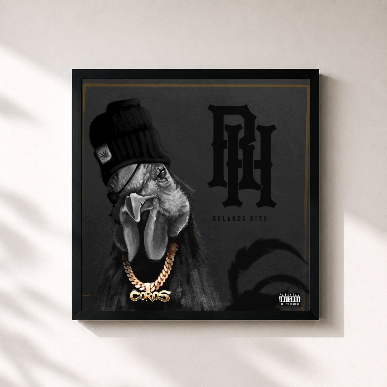 #noir Tableau carré de l'album Gallo de los Coros de Oro de REMIK GONZALEZ, cadre noir 32x32 cm