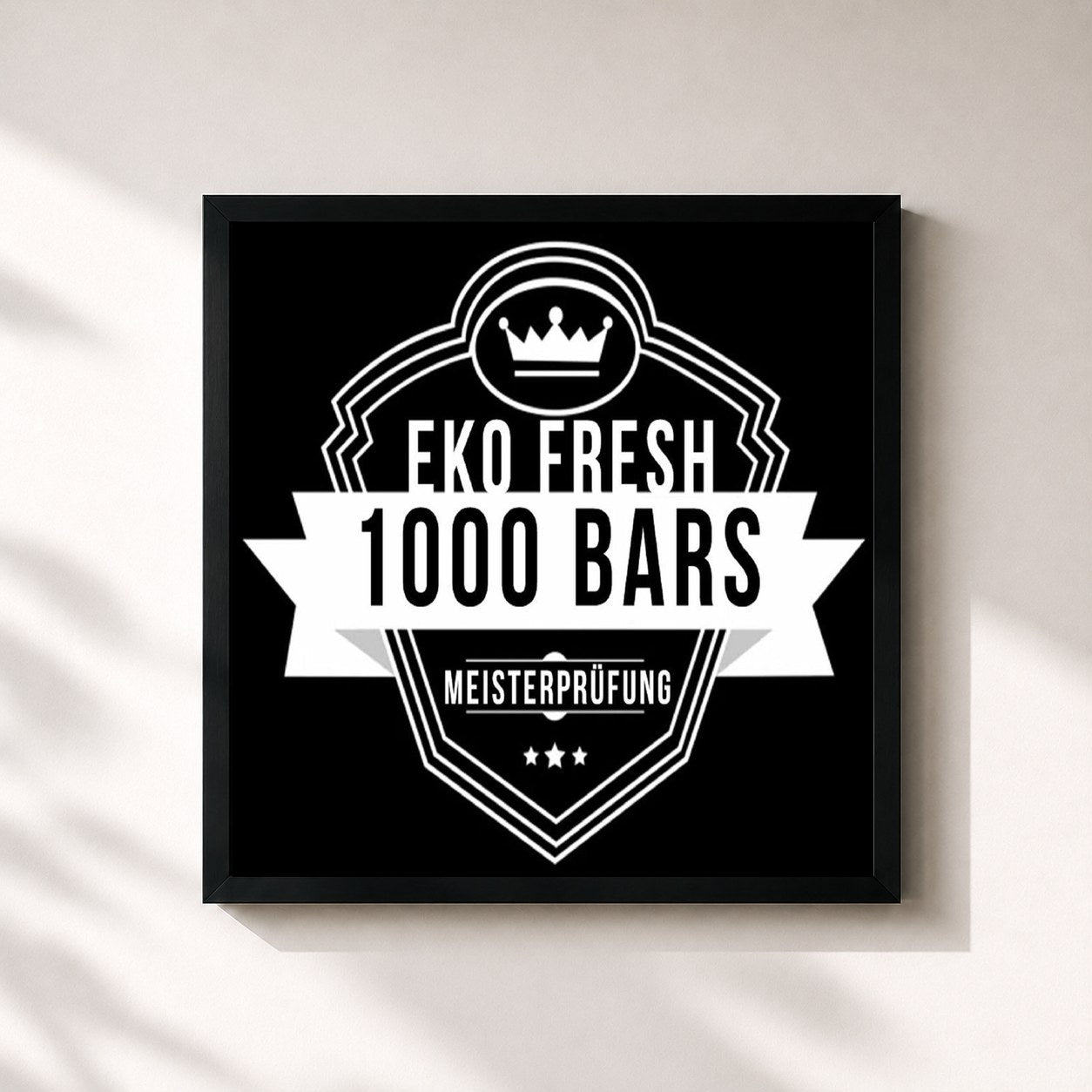 #noir Tableau carré de l'album 1000 Bars de Eko Fresh, cadre noir 32x32 cm