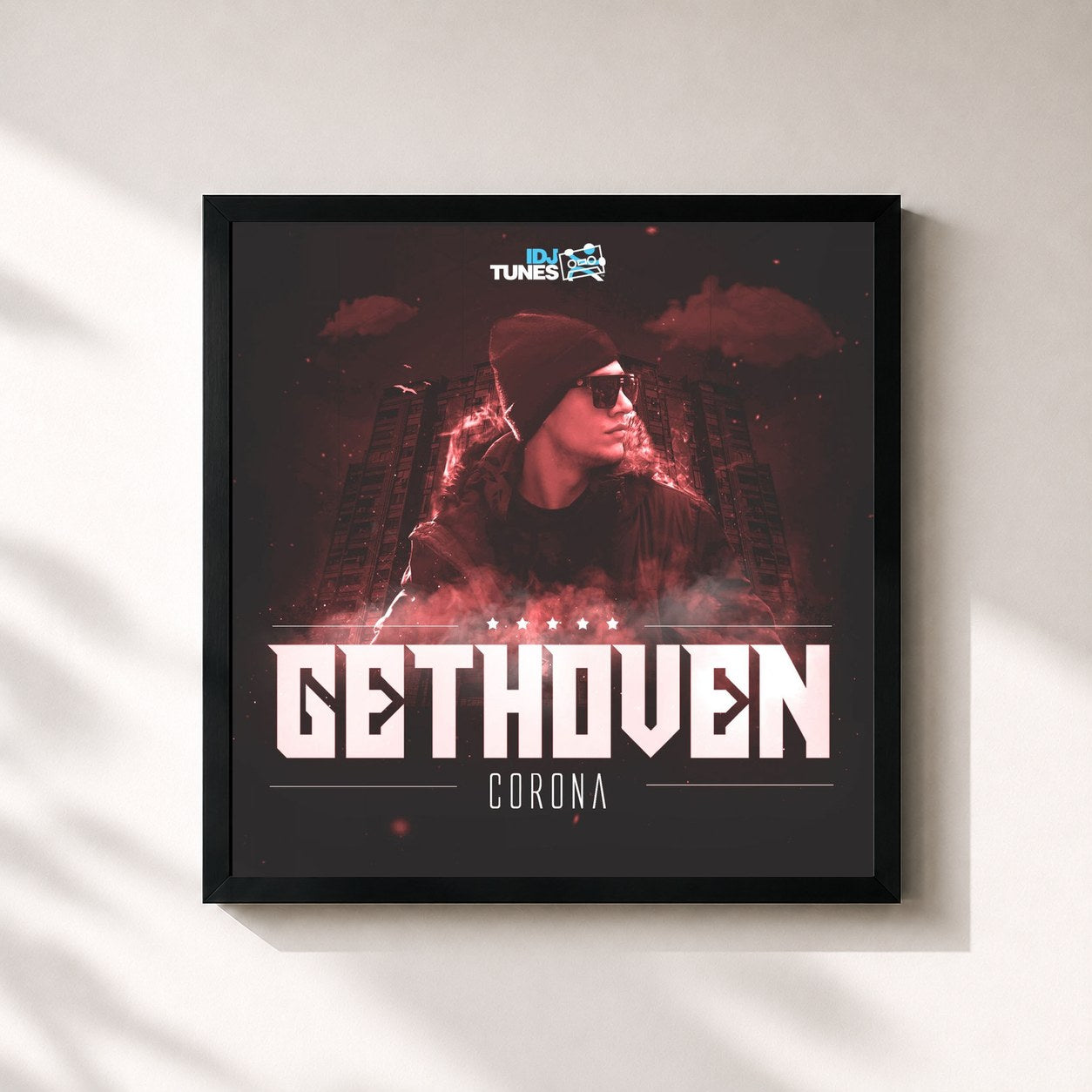 #noir Tableau carré de l'album Gethoven de Corona, cadre noir 32x32 cm