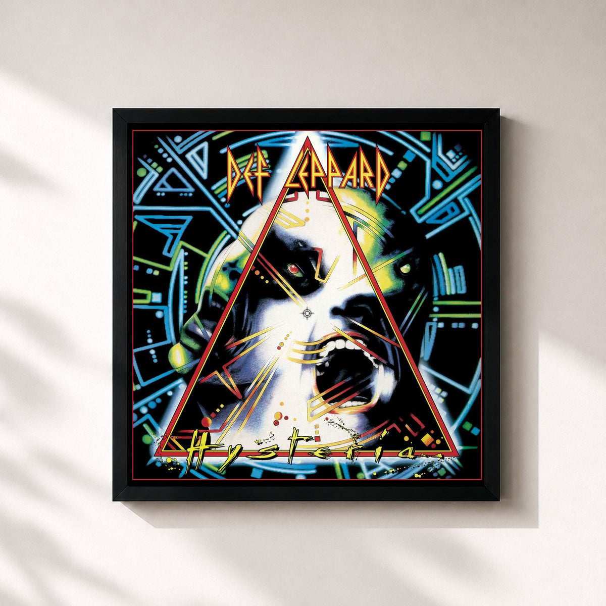 #noir Hysteria von Def Leppard als quadratischer Kunstdruck, schwarzer Rahmen 32x32 cm