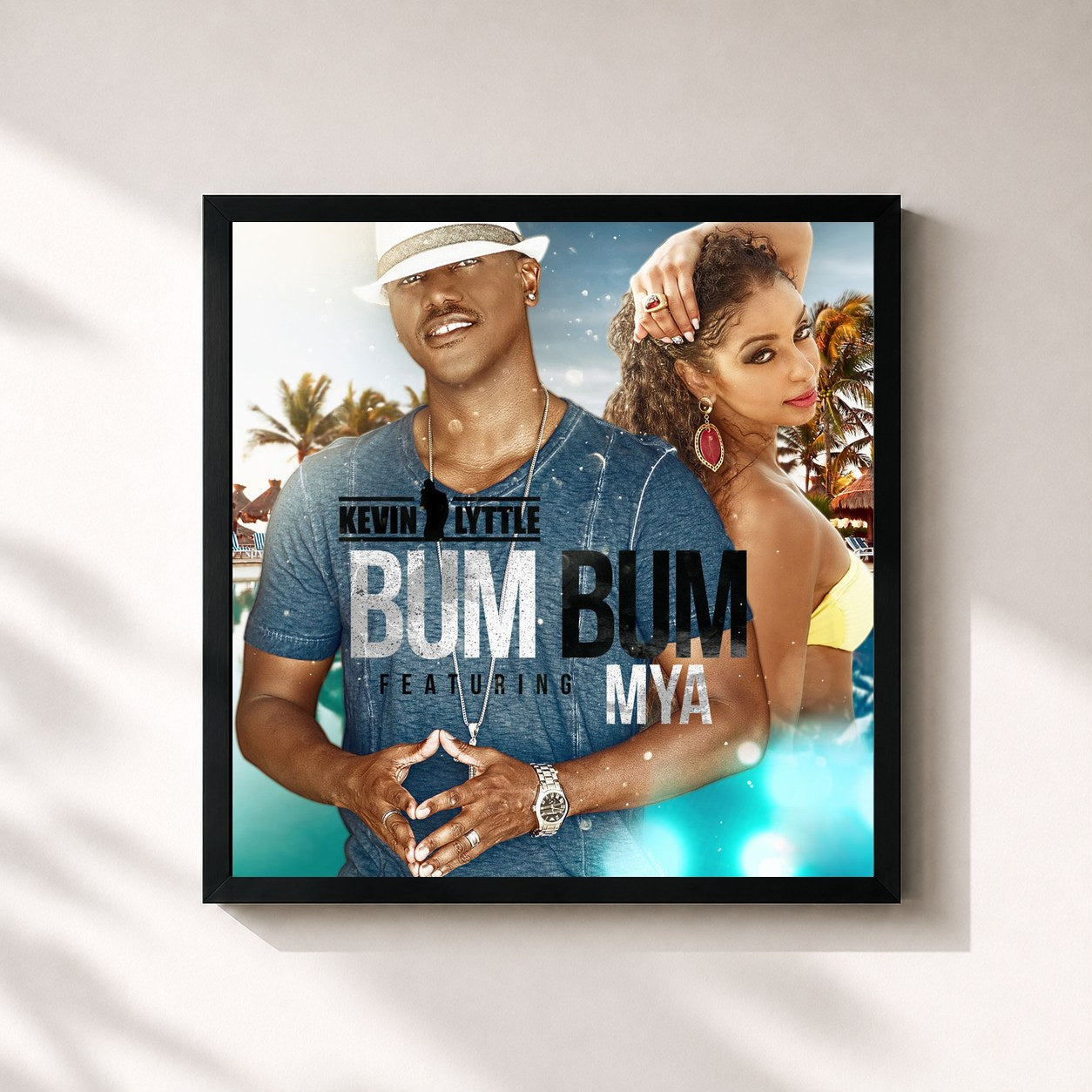 #noir Tableau carré de l'album Bum Bum de Kevin Lyttle, cadre noir 32x32 cm