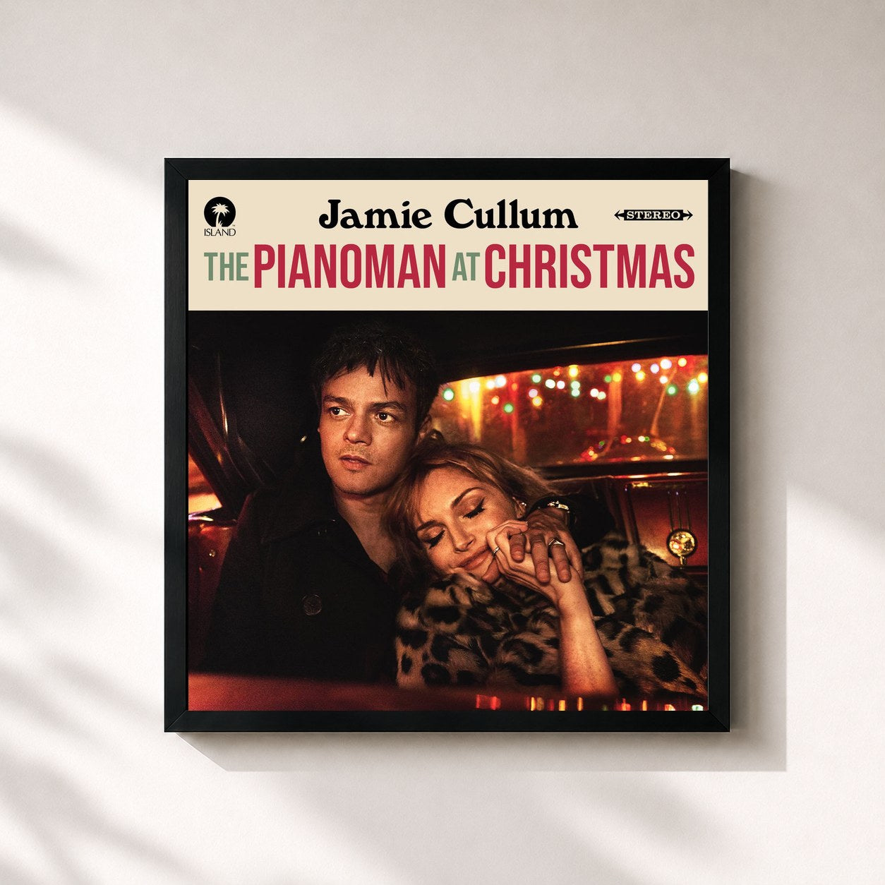 #noir Tableau carré de l'album The Pianoman at Christmas de Jamie Cullum, cadre noir 32x32 cm