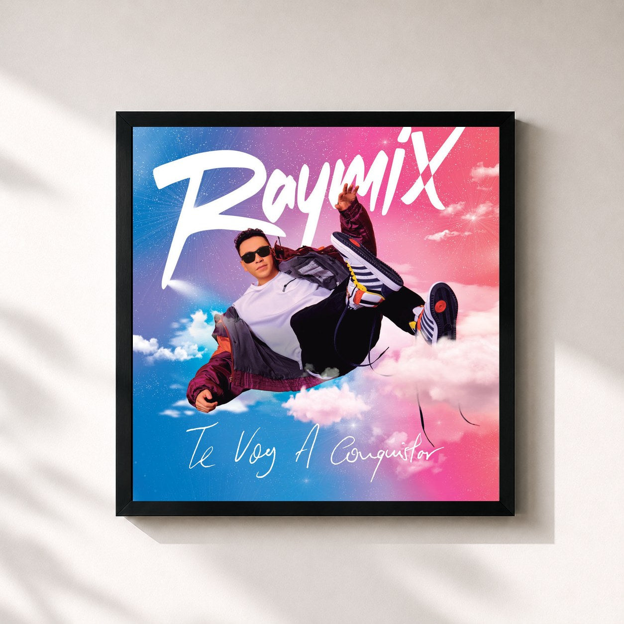#noir Tableau carré de l'album Te Voy A Conquistar de Raymix, cadre noir 32x32 cm