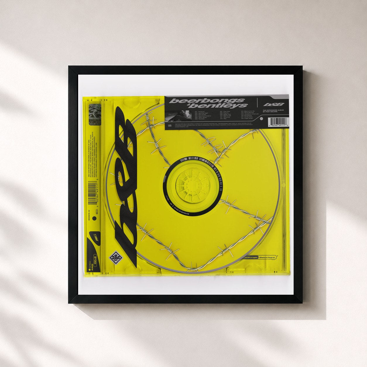 #noir Tableau carré de l'album beerbongs & bentleys de Post Malone, cadre noir 32x32 cm