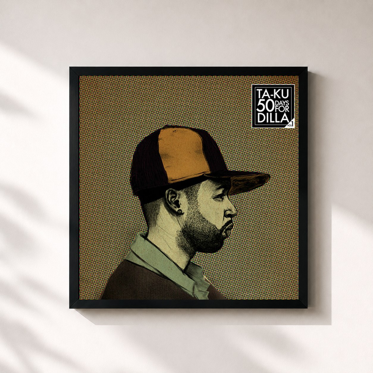 #noir Tableau carré de l'album 50 Days For Dilla Vol. 1 de Ta-Ku, cadre noir 32x32 cm