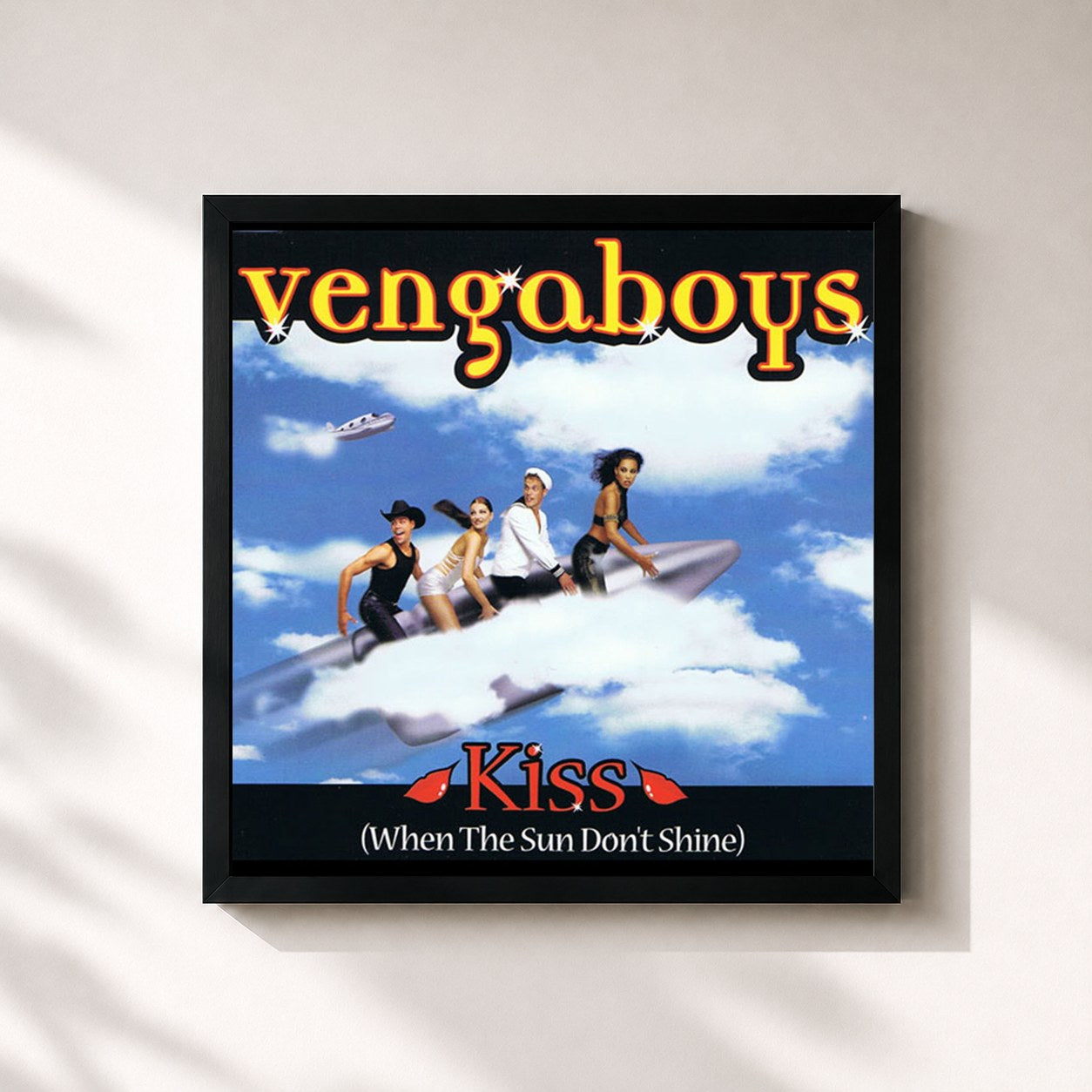 #noir Tableau carré de l'album Kiss (When The Sun Don't Shine) de Vengaboys, cadre noir 32x32 cm