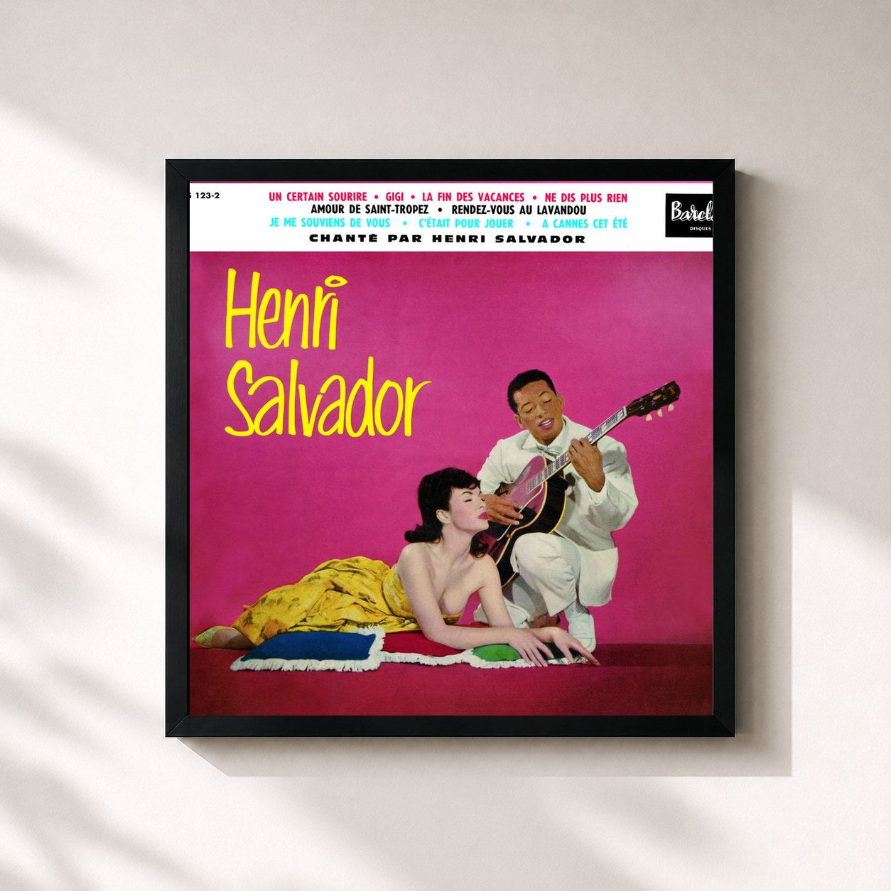#noir Tableau carré de l'album Un Certain Sourire de Henri Salvador, cadre noir 32x32 cm