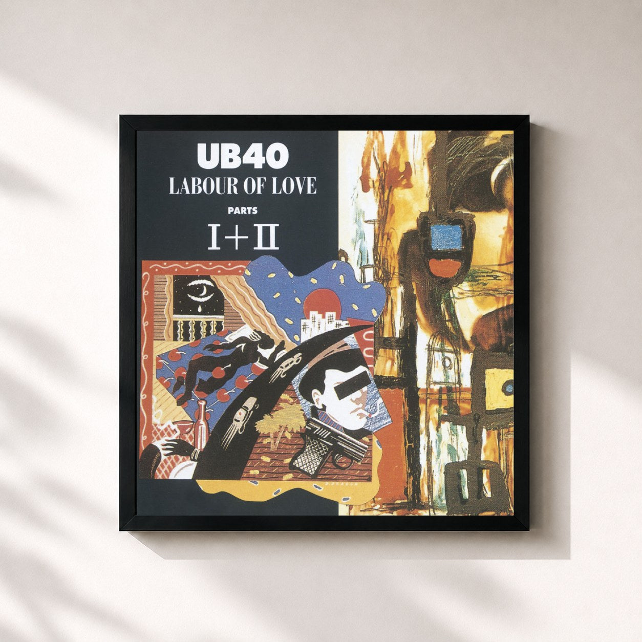 #noir Tableau carré de l'album Labour Of Love I & II de UB40, cadre noir 32x32 cm