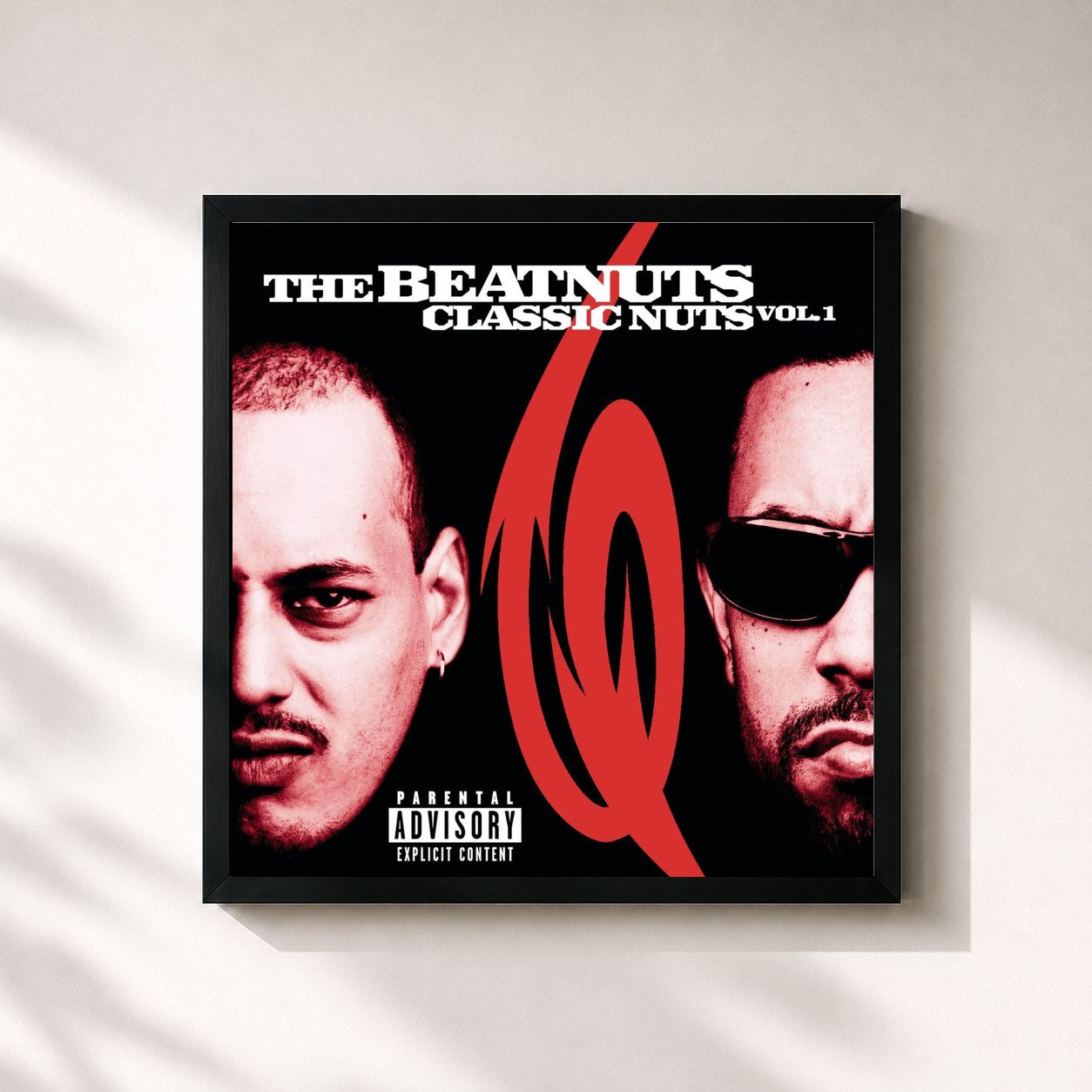 #noir Tableau carré de l'album Classic Nuts Vol. 1 de The Beatnuts, cadre noir 32x32 cm