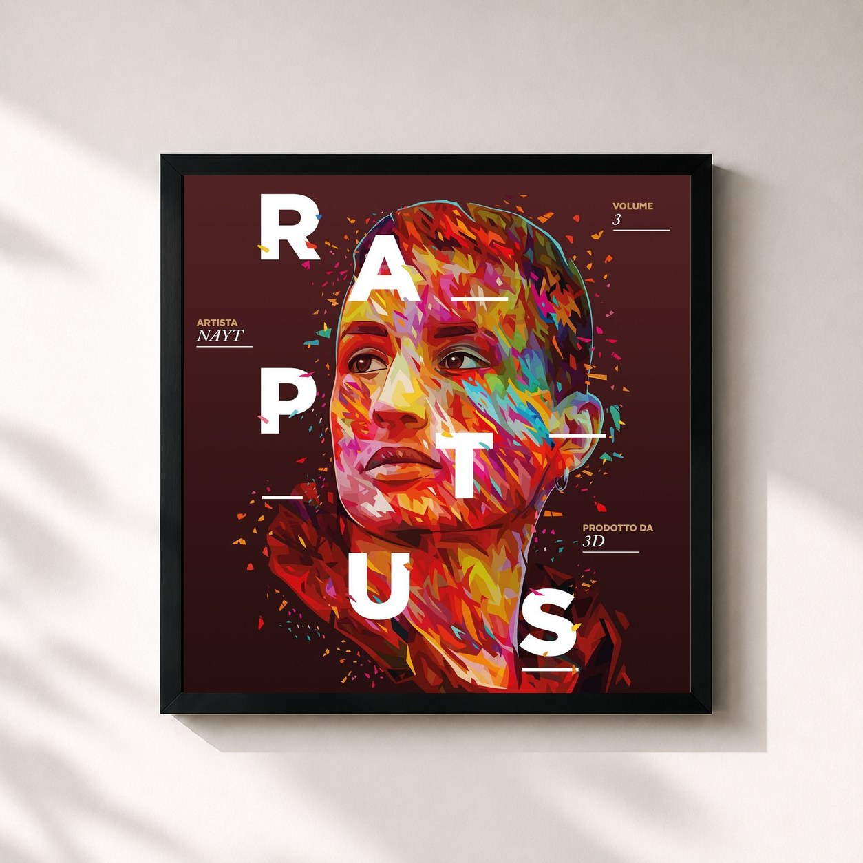 #noir Tableau carré de l'album Raptus 3 de Nayt, cadre noir 32x32 cm