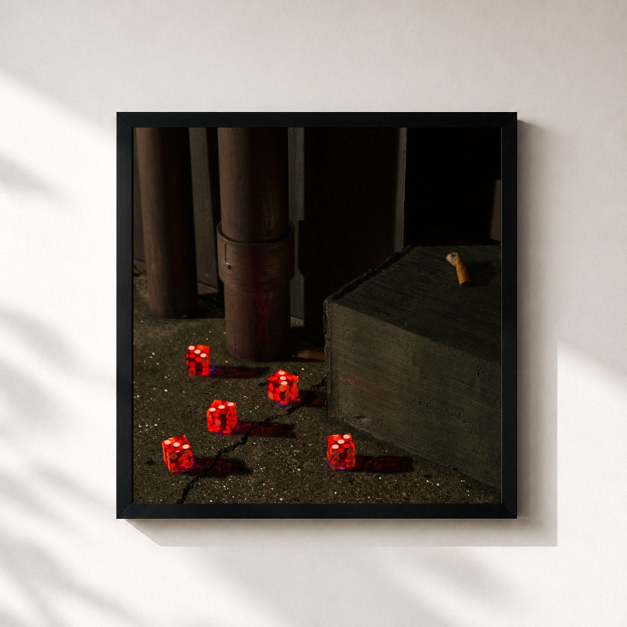 #noir Tableau carré de l'album Five Dice, All Threes de Bright Eyes, cadre noir 32x32 cm